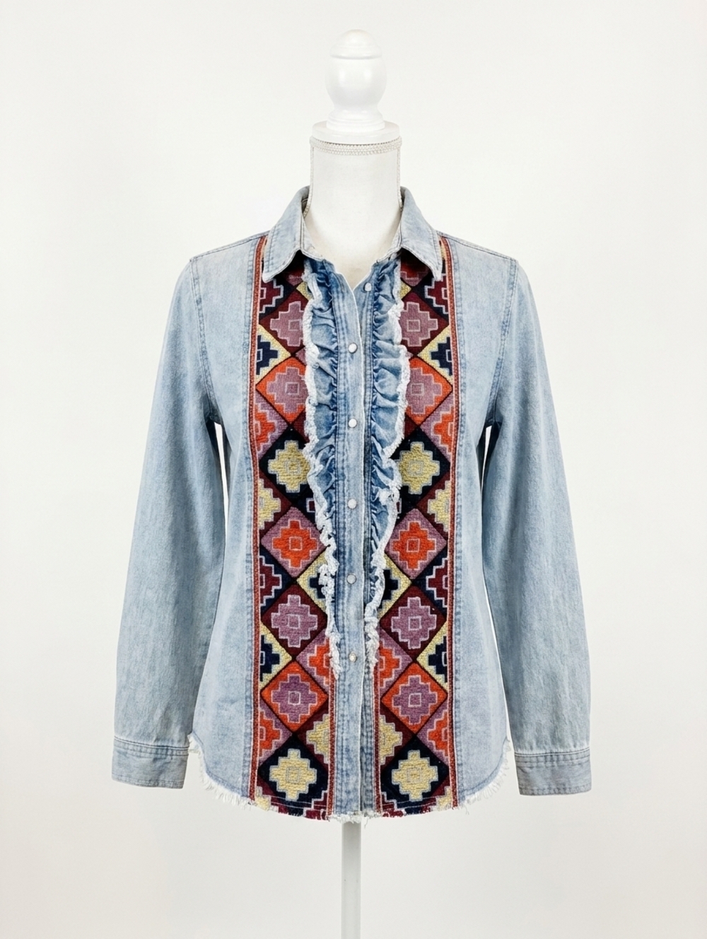 NEW LAYERZ CLOTHING embroidered denim shirt in blue